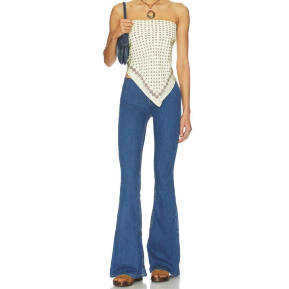Free People Penny Pull On Flare Jeans Riviera Wash Size 27